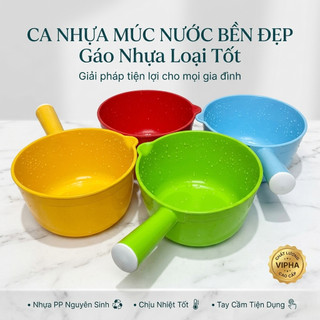 Gáo múc nước nhựa, ca múc nước màu đỏ, lá, dương, vàng, đủ kích cỡ nhựa dày dặn - Trường An VN
