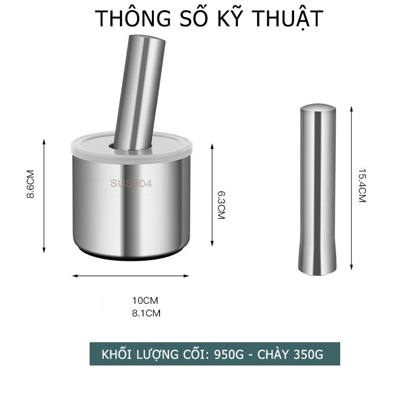 BỘ CỐI CHÀY INOX 304(10cm)CAO CẤP – GIÃ NHUYỄN MỌI GIA VỊ, KHÔNG LO ẨM MỐC