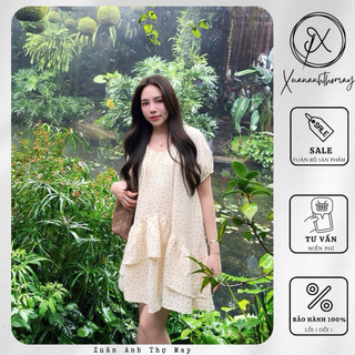 [ V7 ] Váy hoa nhí 2 tầng dáng ngắn vải linen - Xuananhthomay