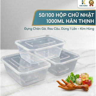100 Hộp Chữ Nhật 500ml,600ml,750ml,1000ml Hân Thịnh Đựng Chân Gà, Rau Câu, Dùng 1 lần - Trường An VN