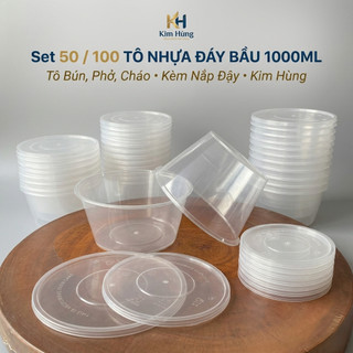 Set 50 bát tô nhựa đáy bầu 1000ml - Tô Bún, Phở, Cháo - Kèm nắp đậy - Trường An VN