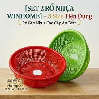 Combo 2 Rổ nhựa tròn lớn rổ gạo màu đỏ, xanh lá, vàng - Rỗ nhựa lỗ nhỏ rửa rau nhựa an toàn sức khỏe - Trường An VN