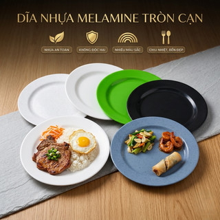 Đĩa nhựa melamine - đĩa cạn lòng - đĩa màu vân đá xanh dương - Đĩa cơm tấm - Trường An VN