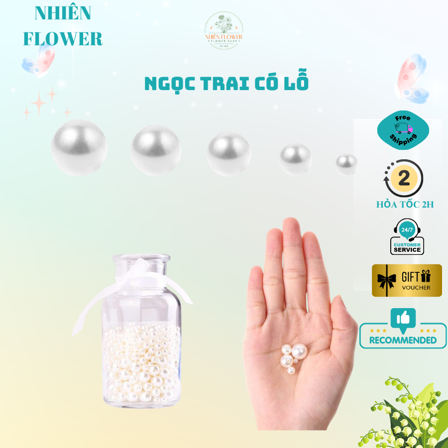 (CÓ LỖ) Viên Ngọc Trai Nhân Tạo Màu Trắng Size 3-6-8mm Dùng Làm Đồ Trang Trí, Dây Chuyền, Đính Áo