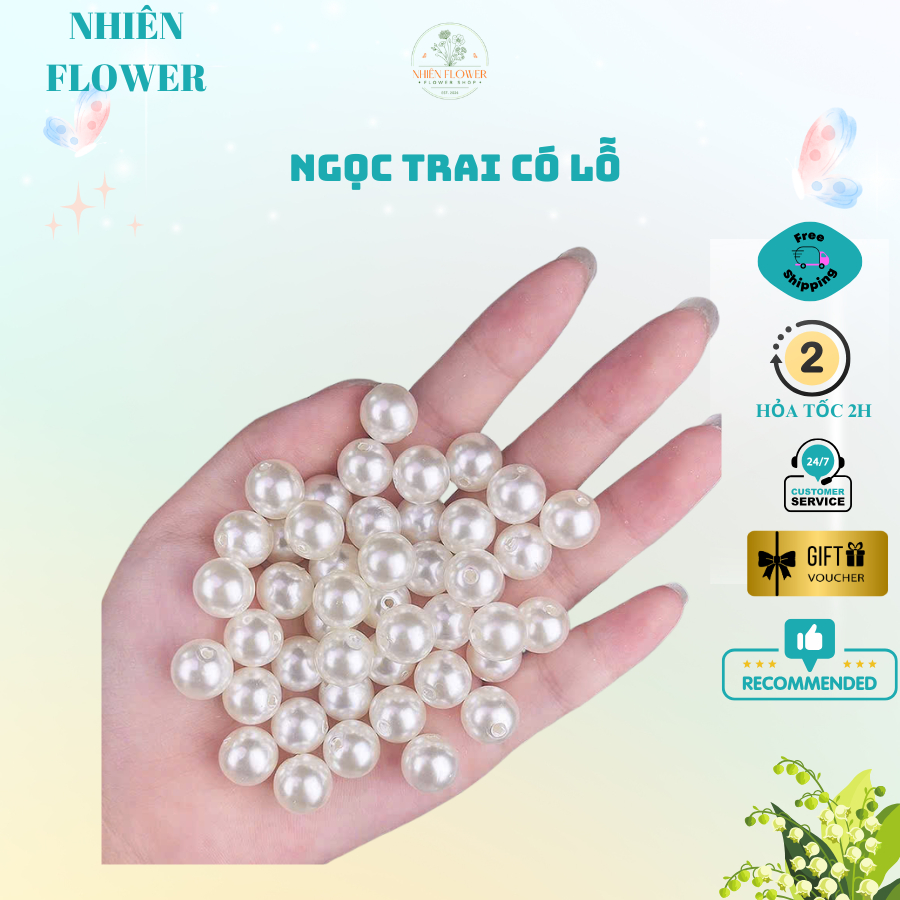 (CÓ LỖ) Viên Ngọc Trai Nhân Tạo Màu Trắng Size 3-6-8mm Dùng Làm Đồ Trang Trí, Dây Chuyền, Đính Áo