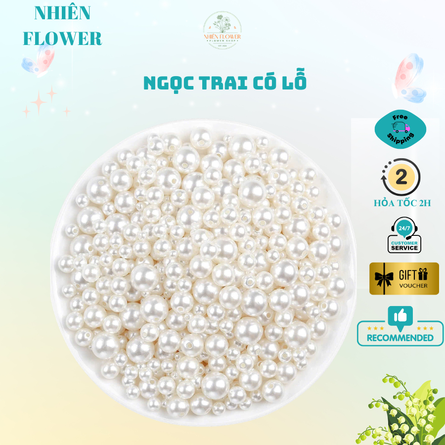 (CÓ LỖ) Viên Ngọc Trai Nhân Tạo Màu Trắng Size 3-6-8mm Dùng Làm Đồ Trang Trí, Dây Chuyền, Đính Áo