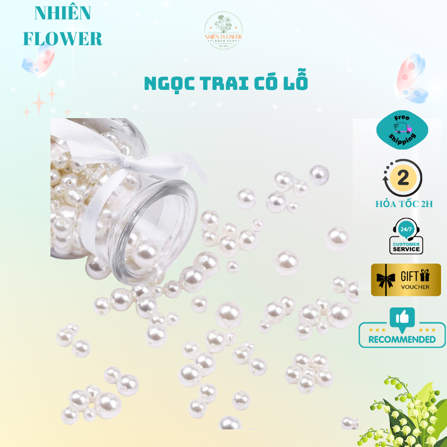 (CÓ LỖ) Viên Ngọc Trai Nhân Tạo Màu Trắng Size 3-6-8mm Dùng Làm Đồ Trang Trí, Dây Chuyền, Đính Áo
