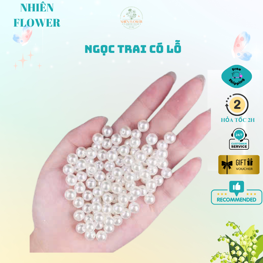 (CÓ LỖ) Viên Ngọc Trai Nhân Tạo Màu Trắng Size 3-6-8mm Dùng Làm Đồ Trang Trí, Dây Chuyền, Đính Áo