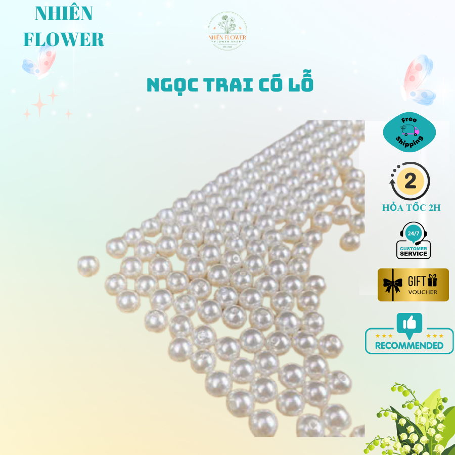 (CÓ LỖ) Viên Ngọc Trai Nhân Tạo Màu Trắng Size 3-6-8mm Dùng Làm Đồ Trang Trí, Dây Chuyền, Đính Áo