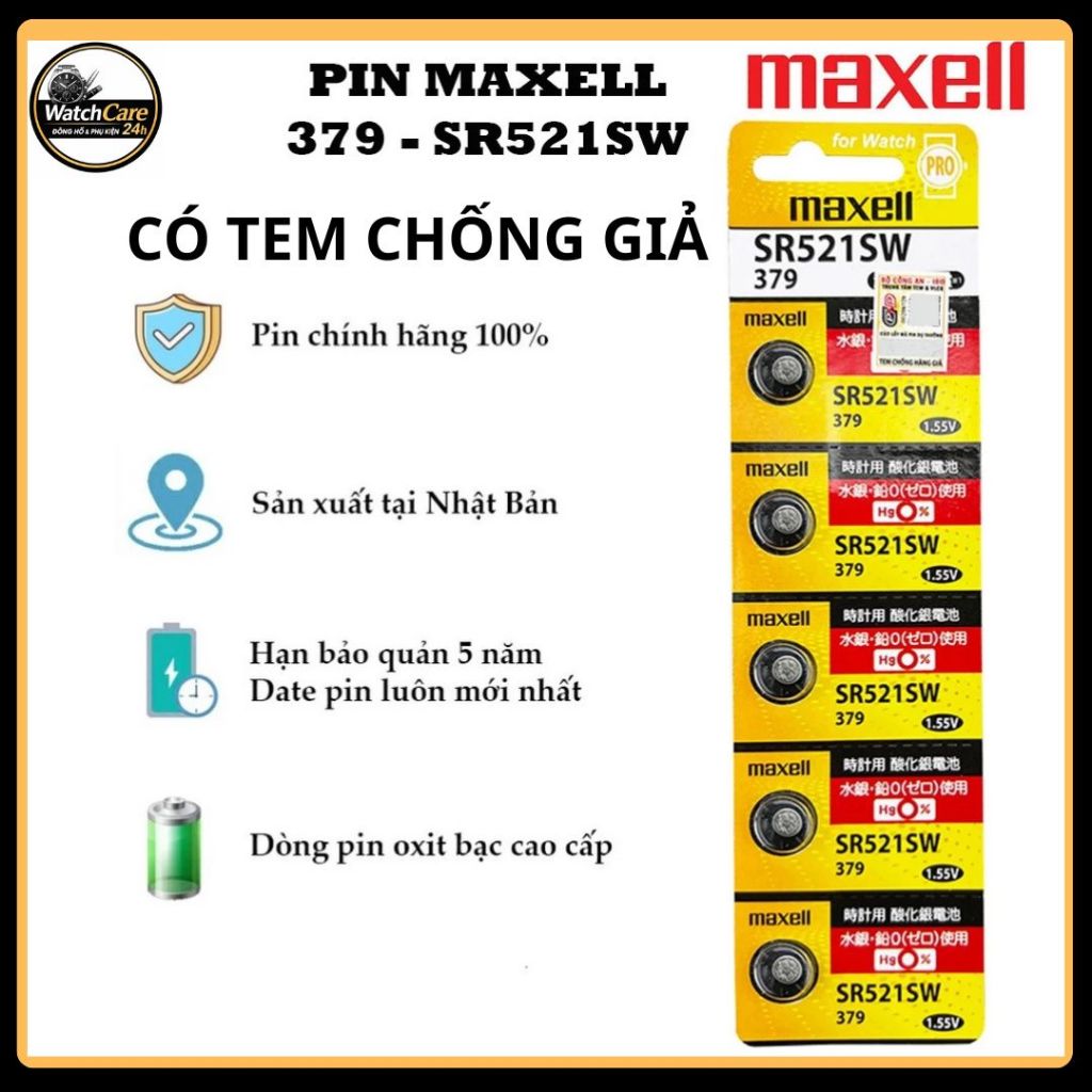 Pin Đồng Hồ Maxell SR521 379 LR521 1.55V Chính Hãng JAPAN  – Pin Nút Áo Bền, Ổn Định