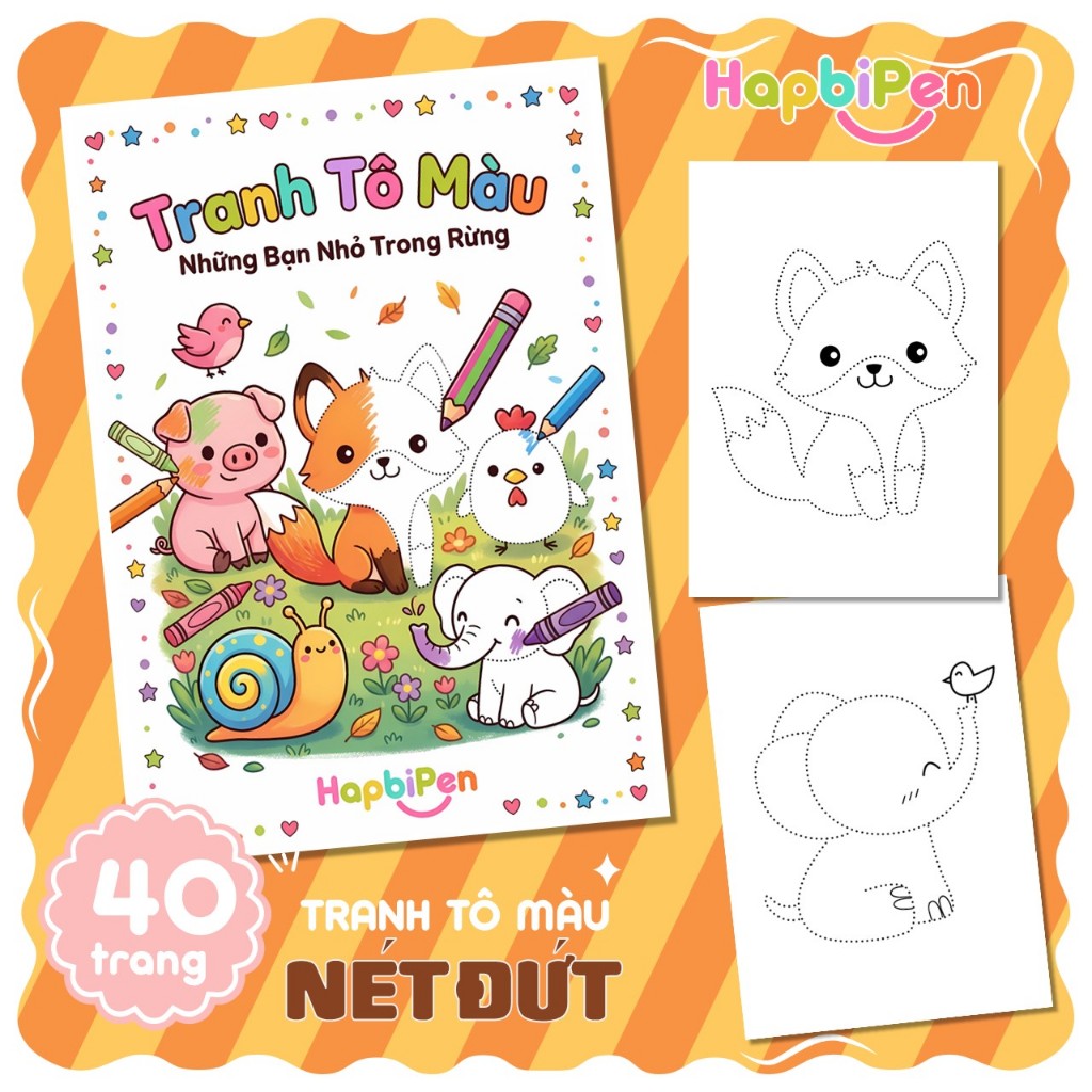 Tranh tô màu động vật cho bé tập vẽ theo nét đứt chấm gạch gồm 40 trang TTM10