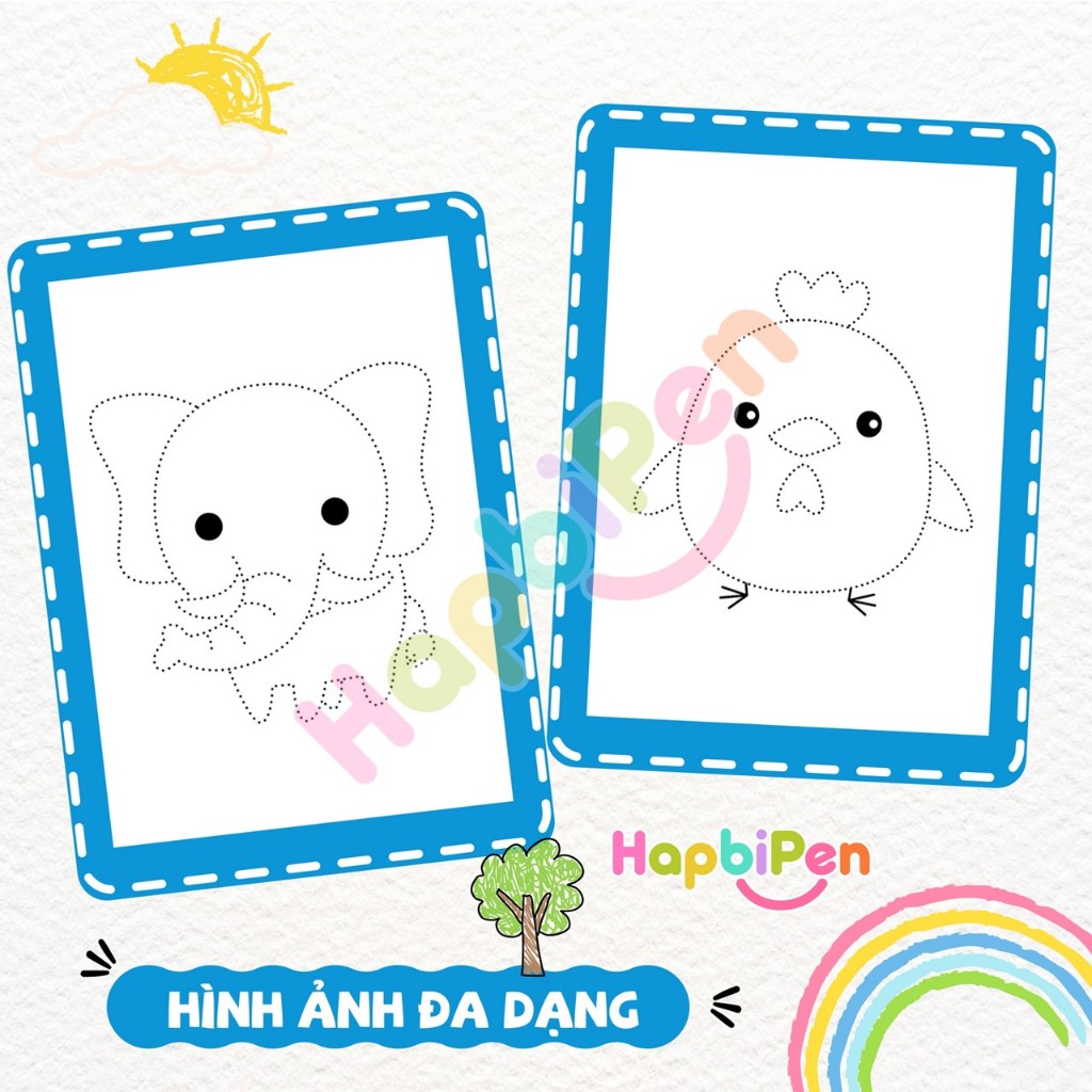 Tranh tô màu động vật cho bé tập vẽ theo nét đứt chấm gạch gồm 40 trang TTM10