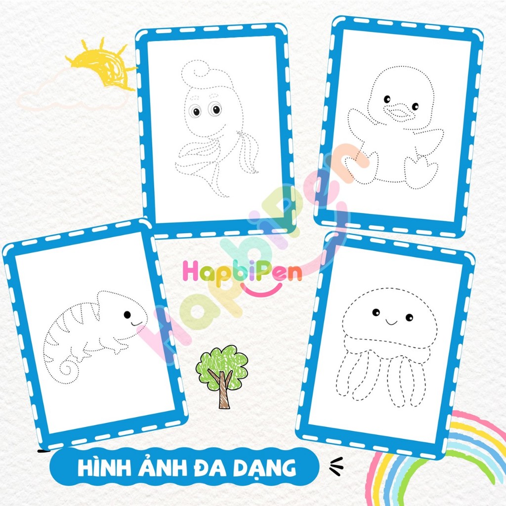 Tranh tô màu động vật cho bé tập vẽ theo nét đứt chấm gạch gồm 40 trang TTM10
