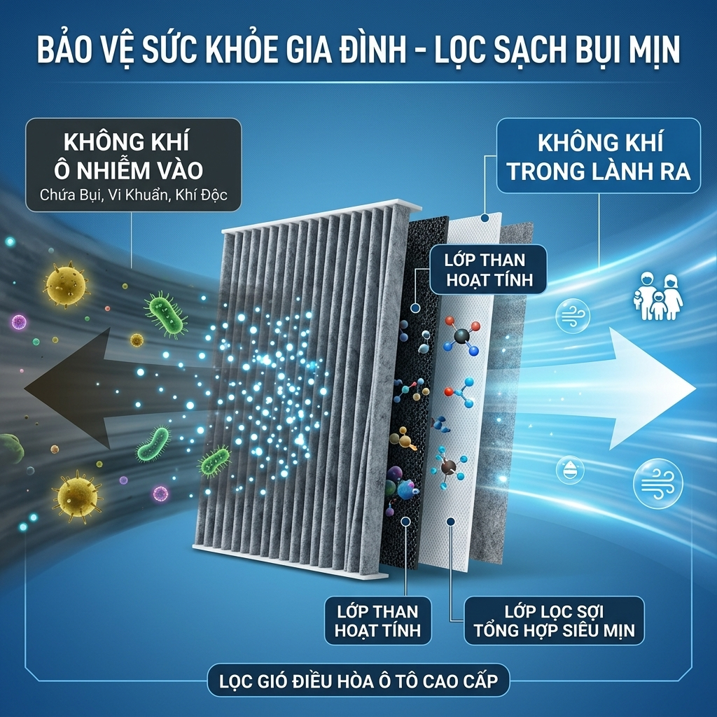 Lọc Gió Điều Hòa Vinfast VFe34  VF5 Lọc Bụi Mịn Kích Thước 218x197x35mm Hàng Chuẩn Form Zin