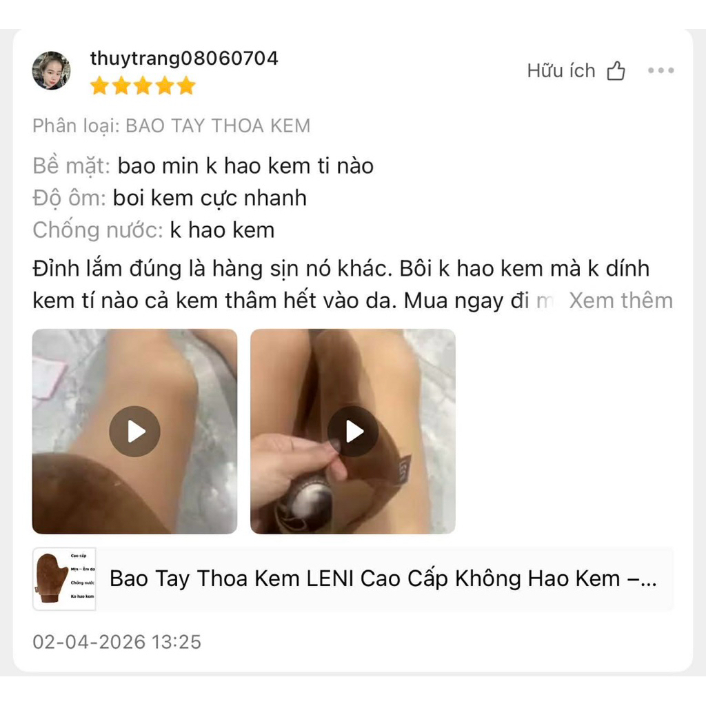 Bao Tay Thoa Kem LENI Cao Cấp – Mịn Da, Chống Nước, Ôm Tay Chắc Chắn, Găng tay Bôi Kem Body