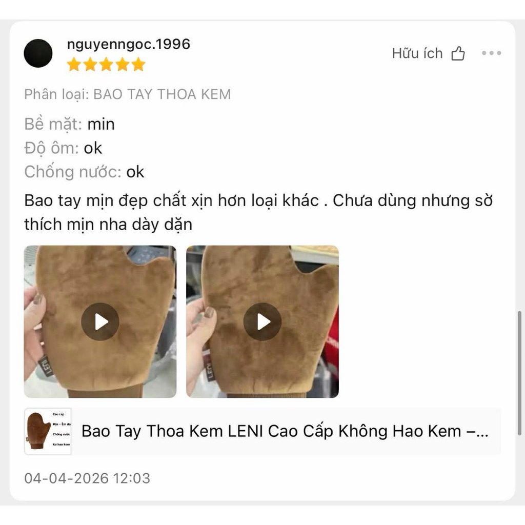 Bao Tay Thoa Kem LENI Cao Cấp – Mịn Da, Chống Nước, Ôm Tay Chắc Chắn, Găng tay Bôi Kem Body