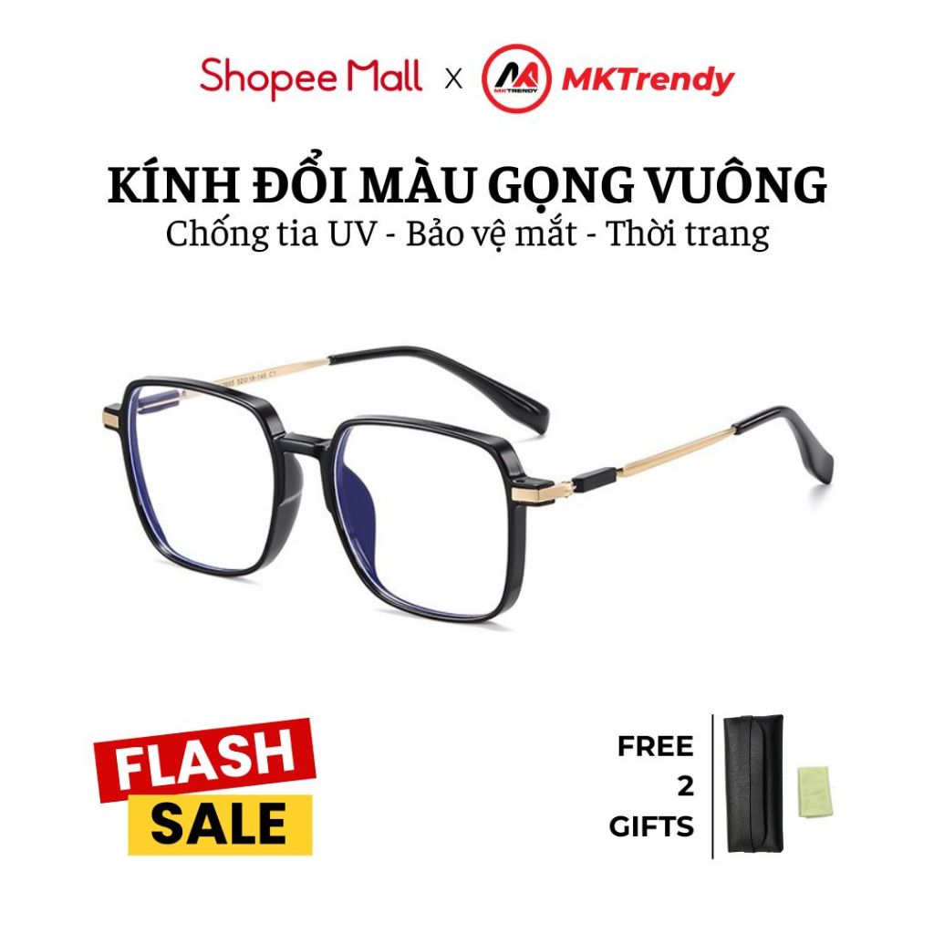 [Live x MKTRENDY] Kính đổi màu gọng vuông X14 gọng kim loại chống ánh sáng xanh chống tia UV