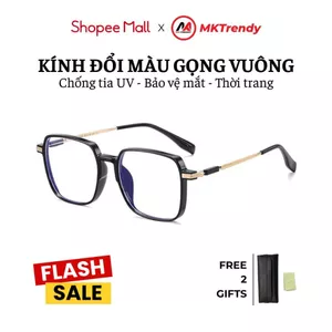 Kính đổi màu gọng vuông X14 gọng kim loại chống ánh sáng xanh chống tia UV
