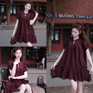Váy thô babydoll họa tiết hoa V149 SM đỏ, kem