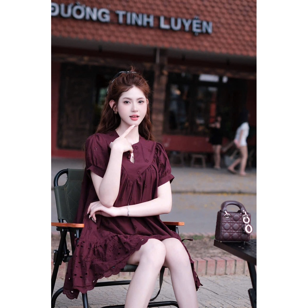 [Sẵn M đỏ]Váy thô babydoll họa tiết hoa V149 SM đỏ, kem