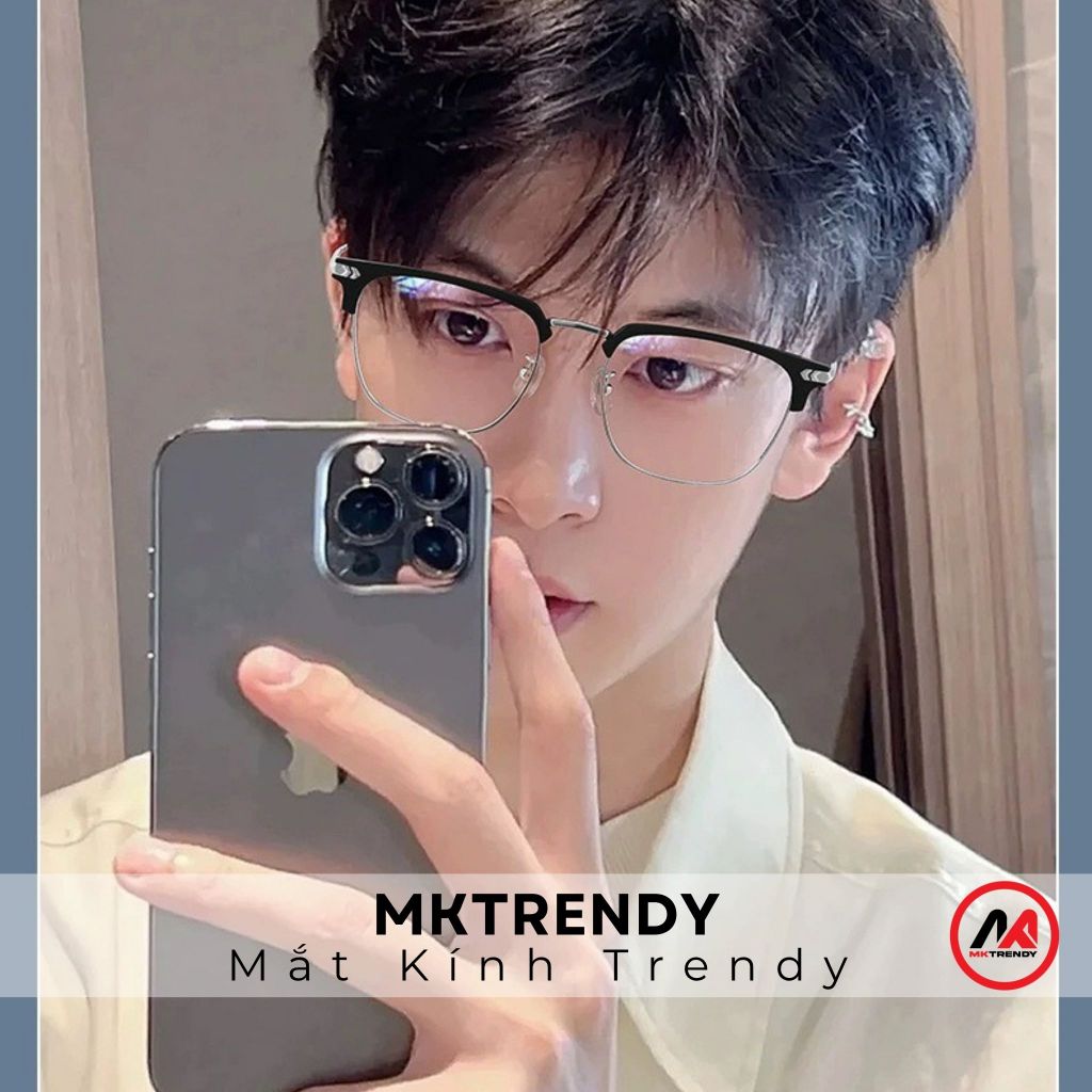 Kính đổi màu MKTRENDY gọng kim loại nửa viền thời trang nam nữ chống ánh sáng xanh chống tia UV X19