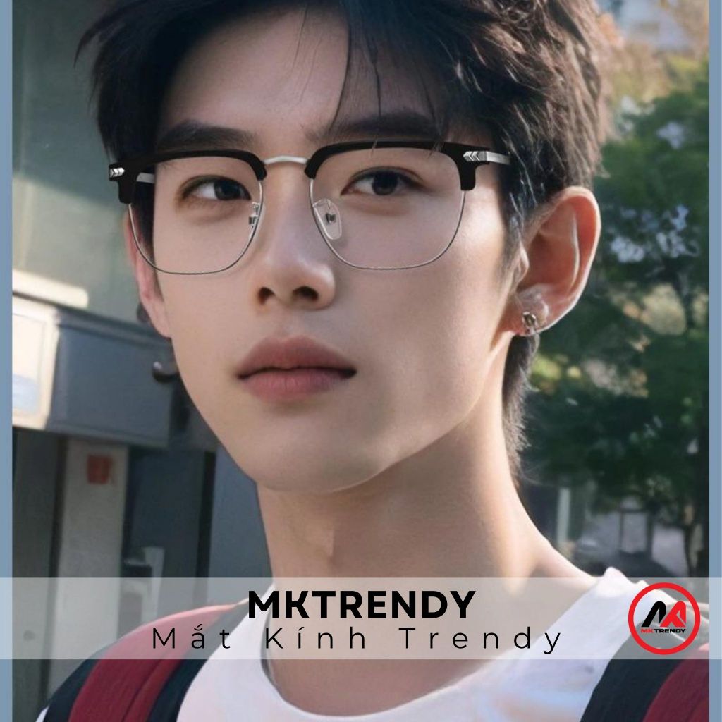Kính đổi màu MKTRENDY gọng kim loại nửa viền thời trang nam nữ chống ánh sáng xanh chống tia UV X19