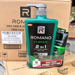 Mua 1 tặng 1 - Tắm gội cho nam 2 trong 1 hương Nước hoa nam Romano 2in1 650g/chai + Tặng kèm Sữa rửa mặt 100g