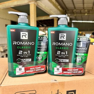 Mua 1 tặng 1 - Tắm gội cho nam 2 trong 1 hương Nước hoa nam Romano 2in1 650g/chai + Tặng kèm Sữa rửa mặt 100g
