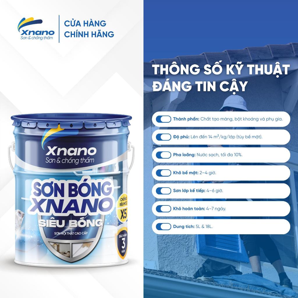 Sơn Siêu Bóng Nội Thất Cao Cấp XNANO – Màng Sơn Sáng Bóng Sang Trọng, Lau Chùi Vượt Trội, Kháng Khuẩn & Kháng Mốc