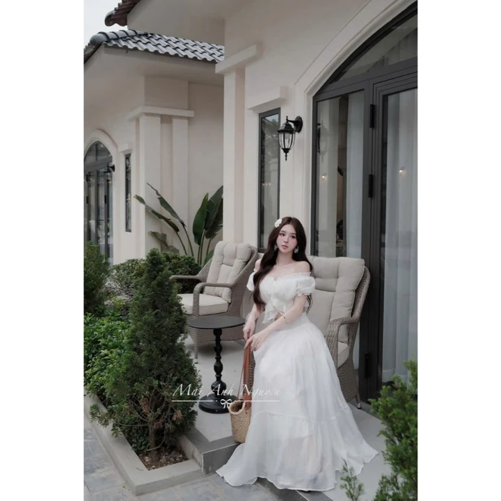 Set váy đi biển mùa hè, set áo trễ vai croptop phối chân váy xoè dài bồng bềnh cho nữ (HA111)- Haicogai Clothing