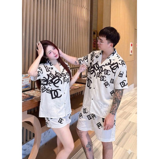 (Có Sẵn) Đồ Bộ, Đồ Đôi Trắng Cộc Đùi Hoạ Tiết Chữ D.C Mặc Nhà, Mặc Ngủ Thoải Mái, Sang Trọng-Hàng QCCC