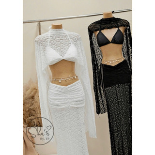 Set Bikini 4 Món: Bra + Quần + Khăn Choàng Ren + Chân Váy Nhún Chuẩn She’s