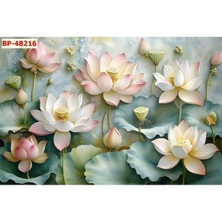 Tranh 3D hoa sen dán tường, tranh hoa sen decor phòng thờ, phòng khách tranh in trên chất liệu vải lụa(tặng kèm keo dán)