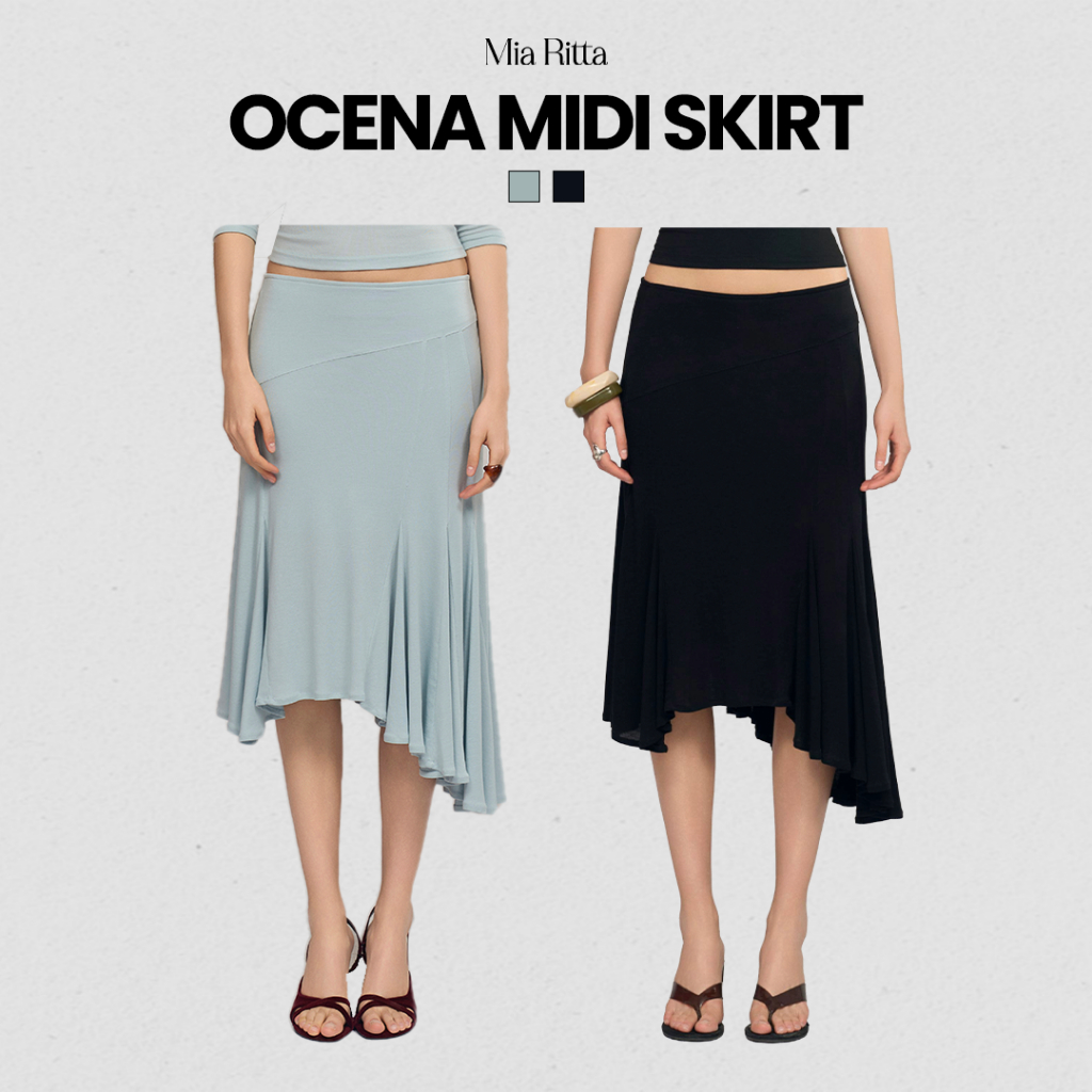 Chân váy midi nữ MIARITTA váy ngắn ngang gối xếp li xòe nhẹ thun cạp cao ôm nhẹ thoải mái OCENA MIDI SKIRT - B0035