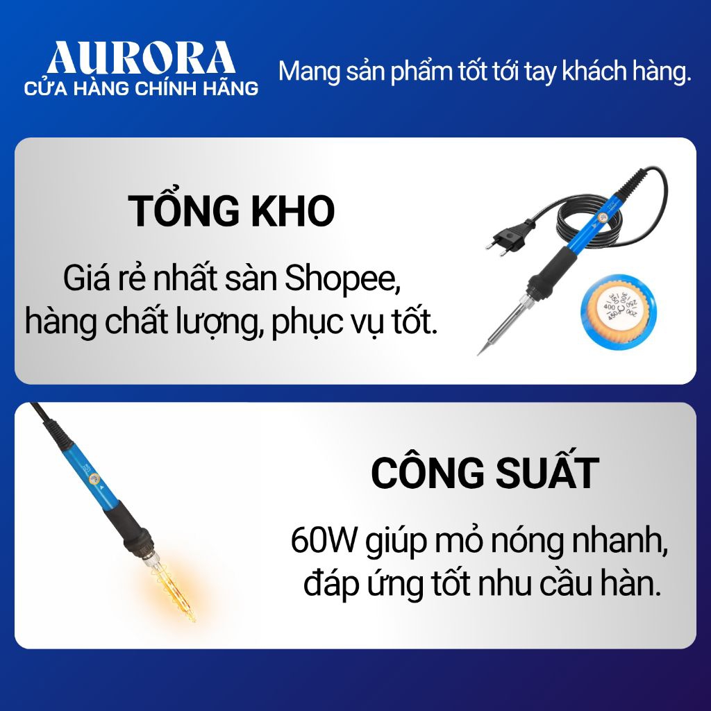 Mỏ hàn thiếc điều chỉnh nhiệt độ 60W/220V màu xanh dương - Tặng nhựa thông + thiếc hàn 10g