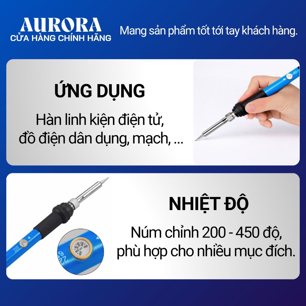 Mỏ hàn thiếc điều chỉnh nhiệt độ 60W/220V màu xanh dương - Tặng nhựa thông + thiếc hàn 10g