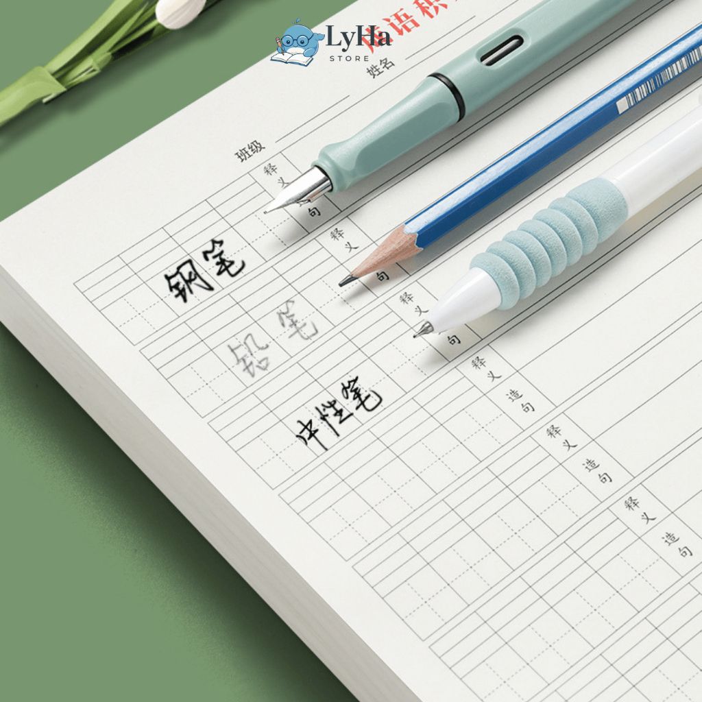 (50 tờ) Giấy Luyện Viết Tiếng Trung , Nhật , Hàn Tập Viết Câu Với Từ Vựng , Chuẩn Luyện Chữ HSK Cho Người Mới