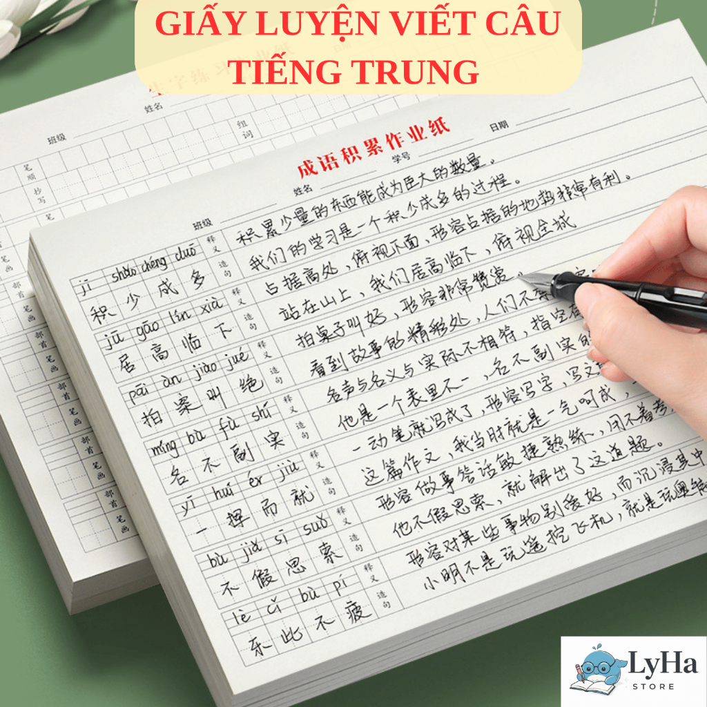 (50 tờ) Giấy Luyện Viết Tiếng Trung , Nhật , Hàn Tập Viết Câu Với Từ Vựng , Chuẩn Luyện Chữ HSK Cho Người Mới