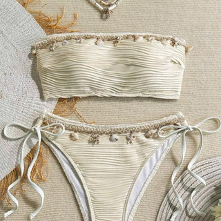 QCL1 6182 Set bikini áo quây quần tam giác phối sò siêu xinh
