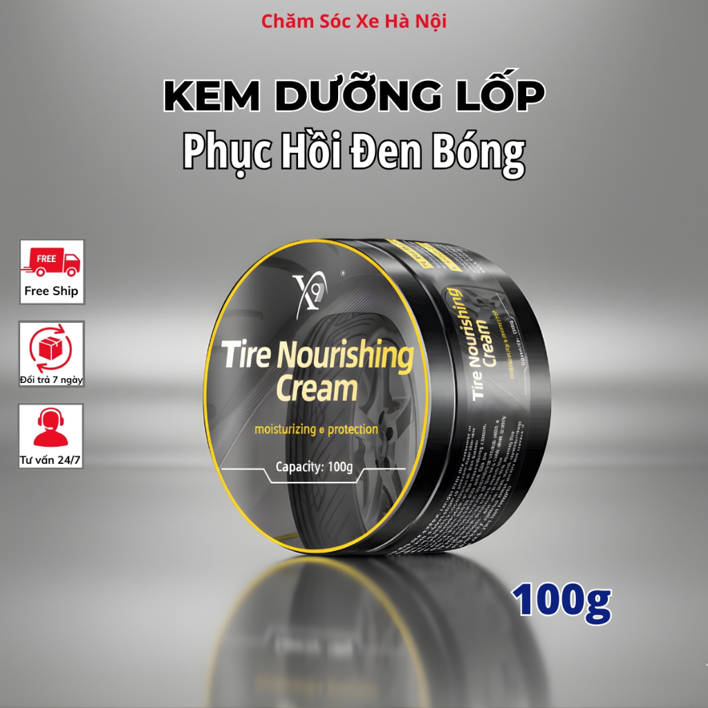 Sáp Dưỡng Lốp Ô Tô X9 100g – Làm Đen Bóng Nhanh, Phục Hồi Lốp Bạc Màu, Chống Nước Bụi Bẩn Bền Đến 30 Ngày