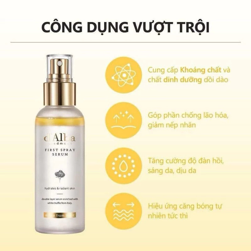 Serum dạng xịt khoáng d'Alba, dưỡng ẩm chống lão hoá First Spray Serum, White Truffle 100ml