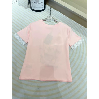 Áo phông cotton cổ tròn cộc tay thêu hình gấu tay ren form babytee #M20652