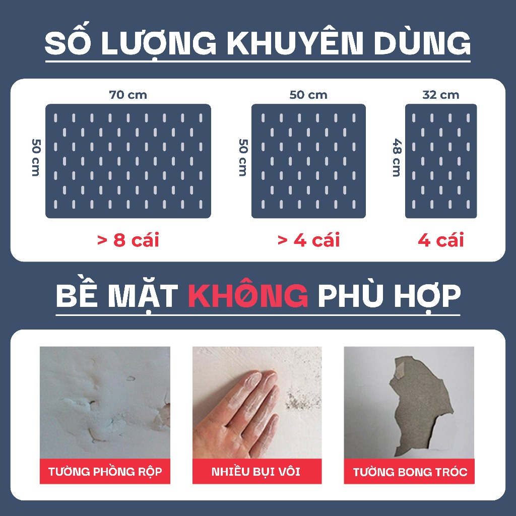 Giá đỡ dán tường Pegboard Lỗ Dọc keo 3M siêu chắc (không cần khoan) | Phụ Kiện Pegboard Đa Năng