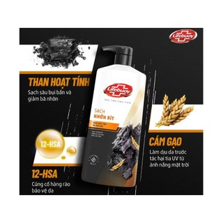 Sữa Tắm Lifebuoy Detox Than Hoạt Tính & Cám Gạo  800g, sạch nhờn rít