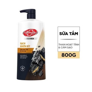 Sữa Tắm Lifebuoy Detox Than Hoạt Tính & Cám Gạo  800g, sạch nhờn rít