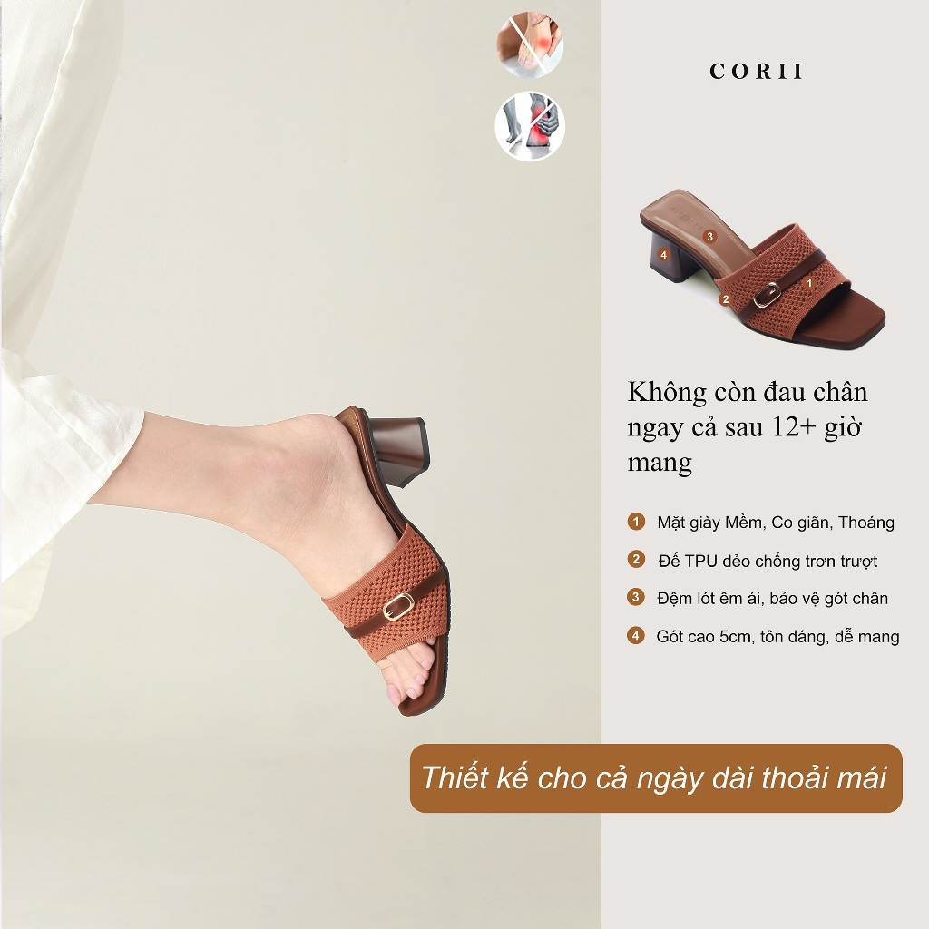 CORII - Dép Guốc Cao Gót Quai Ngang Bản Nhỏ Phối Khoá Mũi Vuông VIORA Thời Trang và Thoải Mái Nhất - CR10VR1 Nâu
