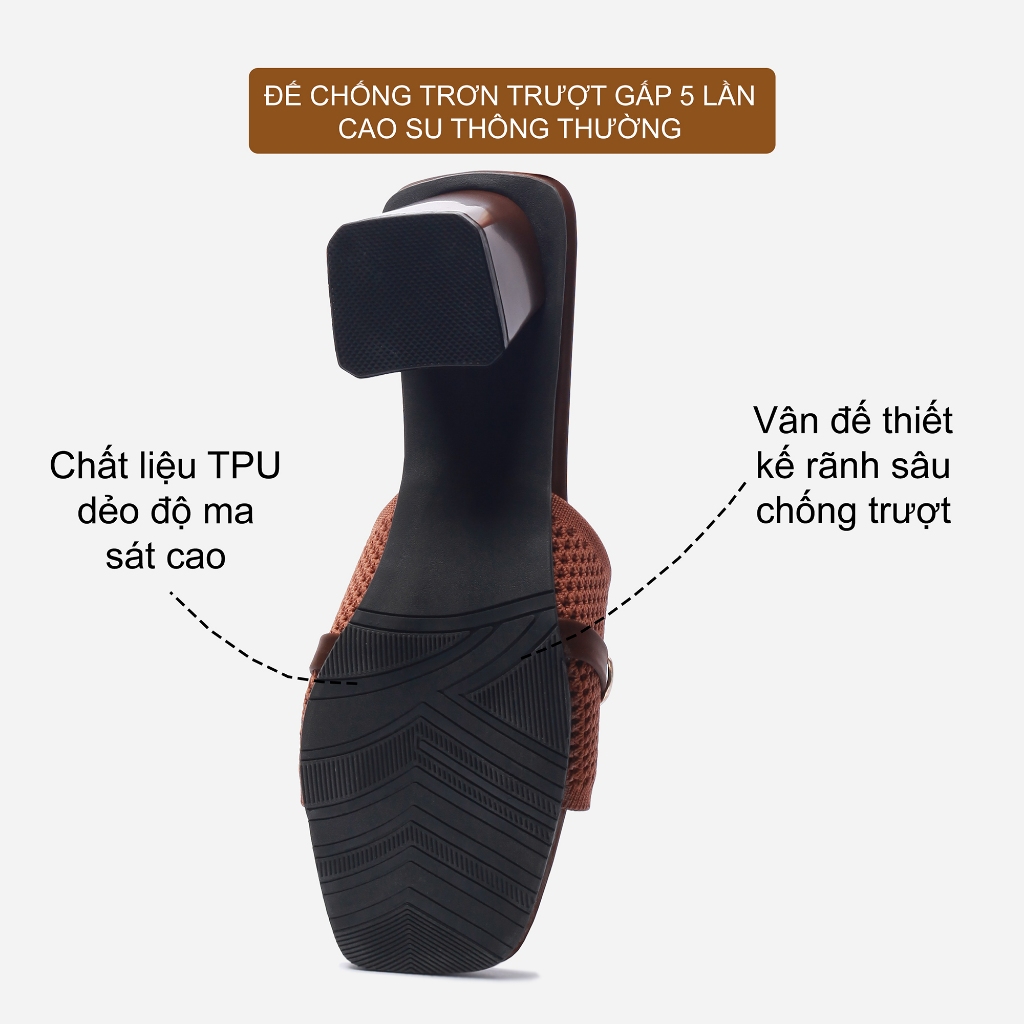 CORII - Dép Guốc Cao Gót Quai Ngang Bản Nhỏ Phối Khoá Mũi Vuông VIORA Thời Trang và Thoải Mái Nhất - CR10VR1 Nâu