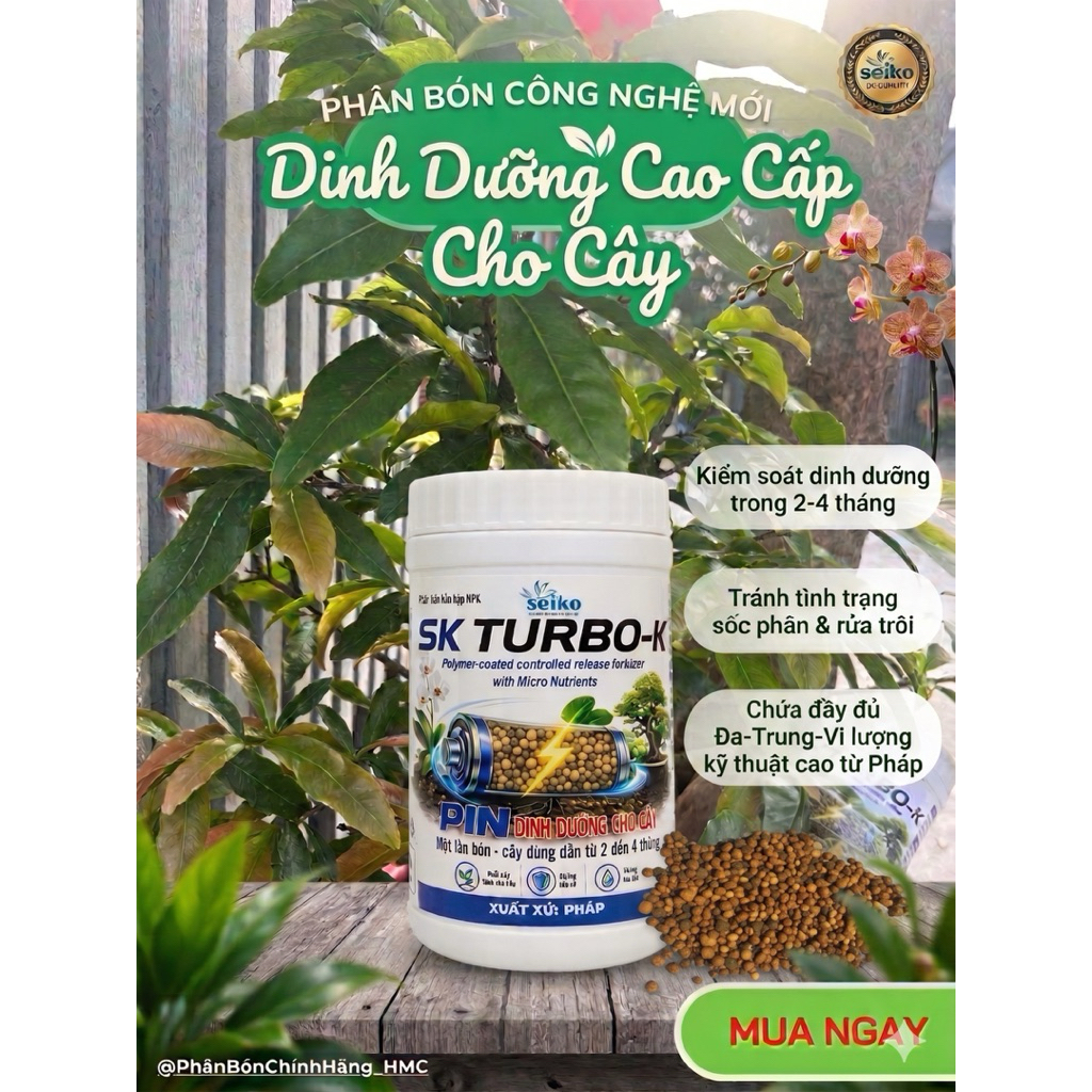 Phân bón nhả chậm có kiểm soát SK TURBO- K đầy đủ đa-trung-vi lượng, 1 lần bón cây dùng dần 2-4 tháng. Xuất xứ: Pháp