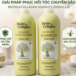 Cặp Dầu Gội Xả Biotin & Collagen Voudioty 1000ml x2 - Kiềm Dầu, Phục Hồi Tóc Hư Tổn (Xanh Lá)