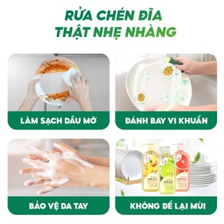 [TẶNG NƯỚC RỬA RAU CỦ] Combo 3 Chai Nước Rửa Chén Dung Tích 1L Tự Nhiên, Sạch sâu, An Toàn Cho Da